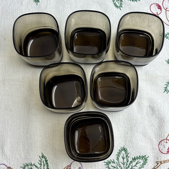 Set of 6 Libbey Carrington smoky brown whiskey square rocks glass / tumblers - Picture 2 of 8